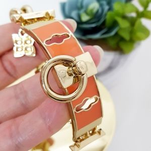 🔻NEW Chunky Golden Chain Bracelet W/ Orange Enamel-Golden Plaque